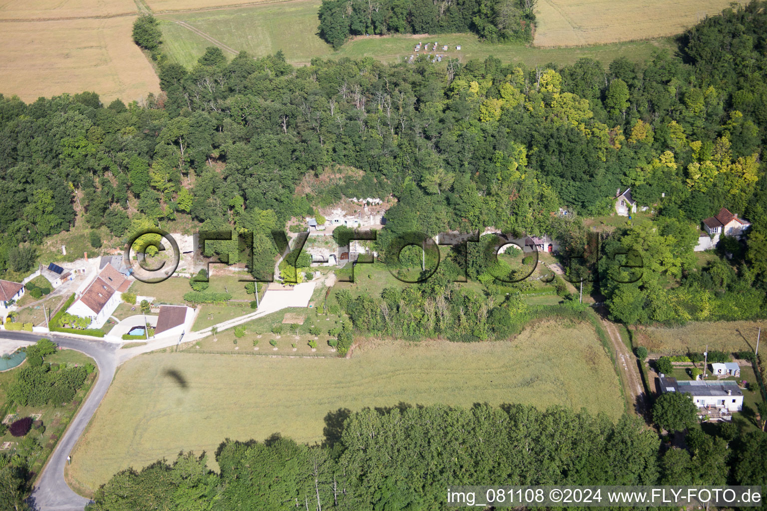 Aerial photograpy of Cave flats at the Loir in Thore-la-Rochette in Centre-Val de Loire, France