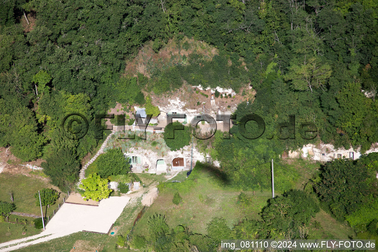 Oblique view of Cave flats at the Loir in Thore-la-Rochette in Centre-Val de Loire, France