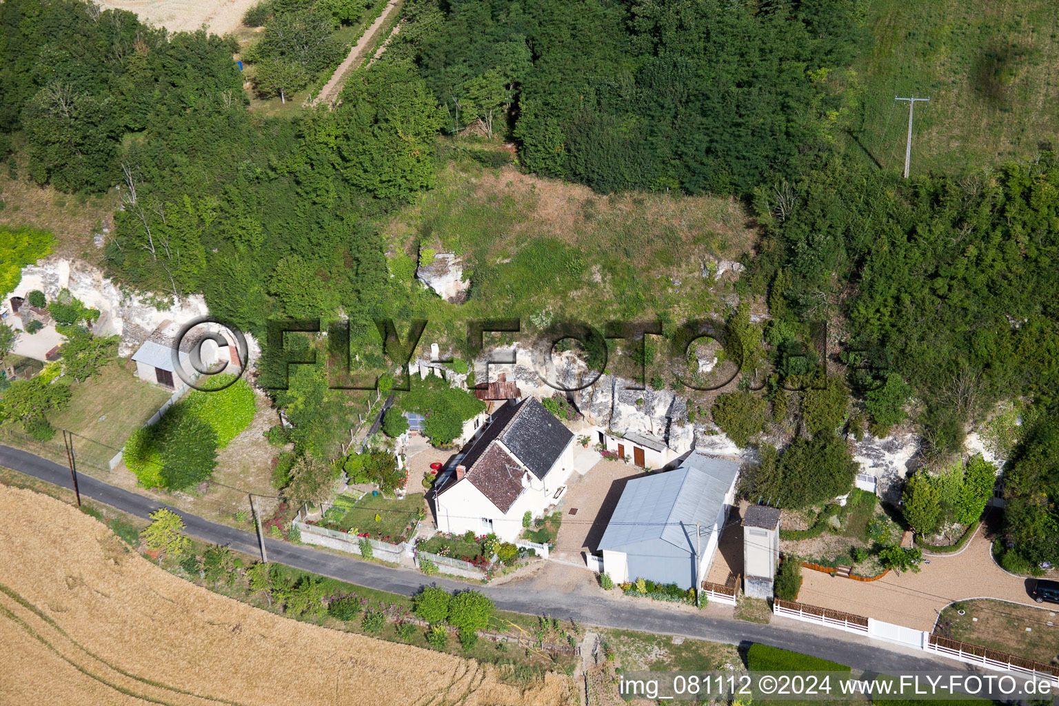 Aerial view of Cave flats at the Loir in Lunay in Centre-Val de Loire, France