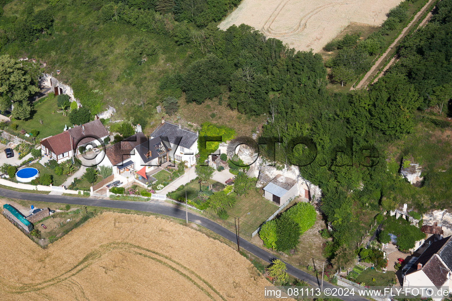 Aerial photograpy of Cave flats at the Loir in Lunay in Centre-Val de Loire, France