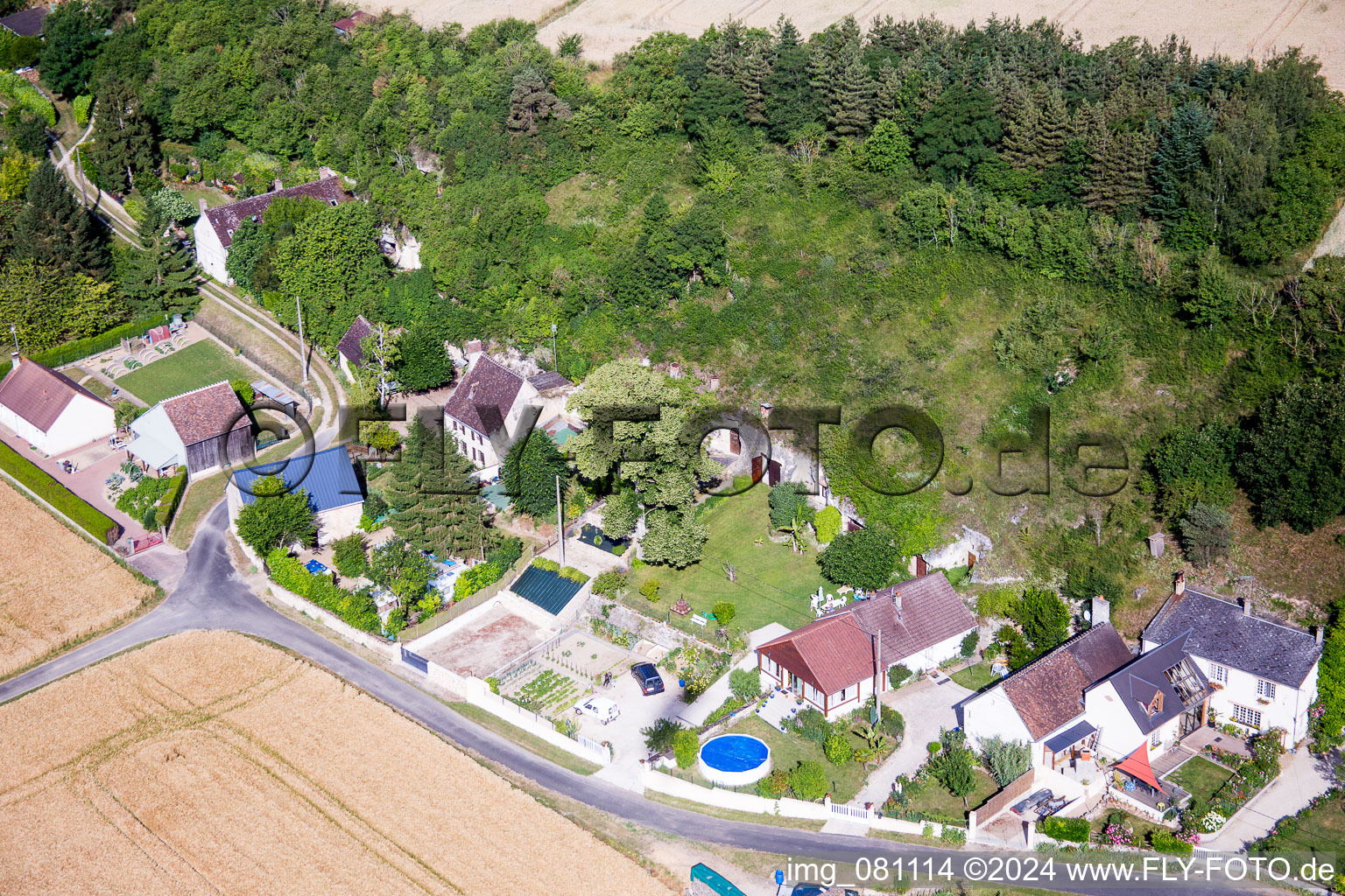 Cave flats at the Loir in Thore-la-Rochette in Centre-Val de Loire, France from above