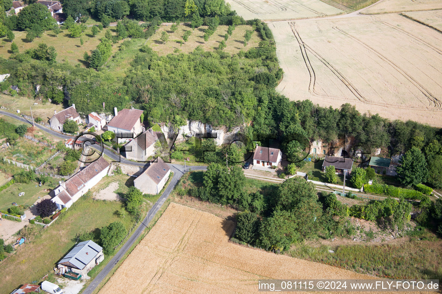 Oblique view of Cave flats at the Loir in Lunay in Centre-Val de Loire, France