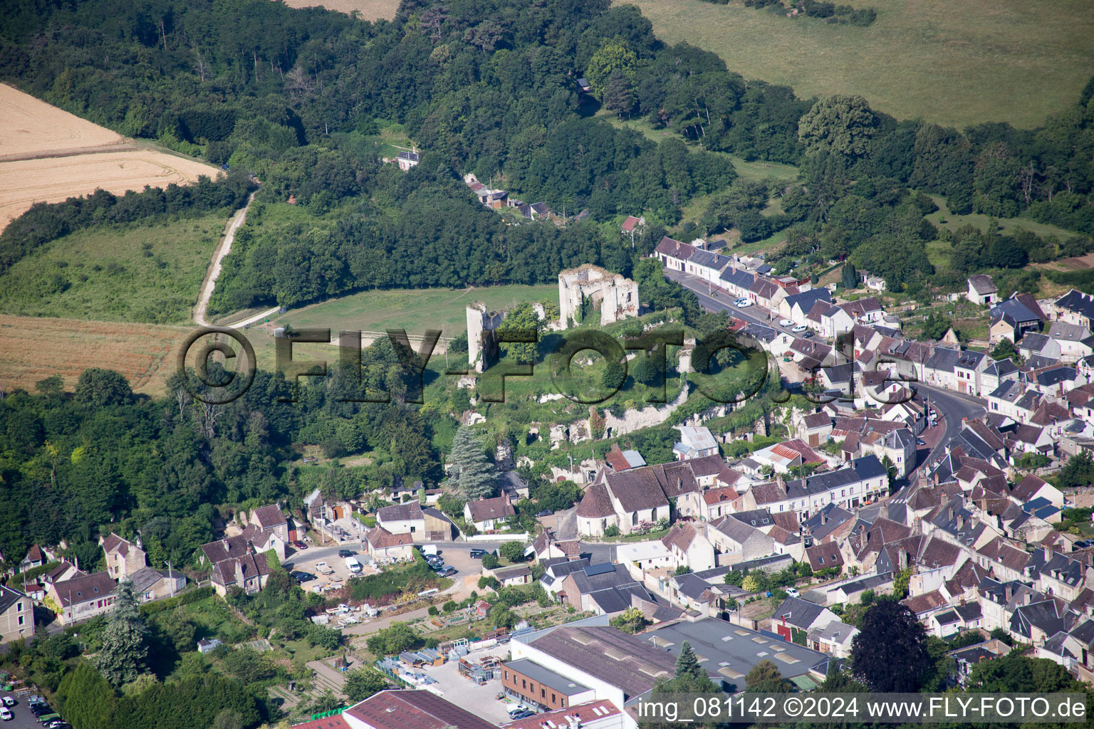 Montoire-sur-le-Loir in the state Loir et Cher, France from above