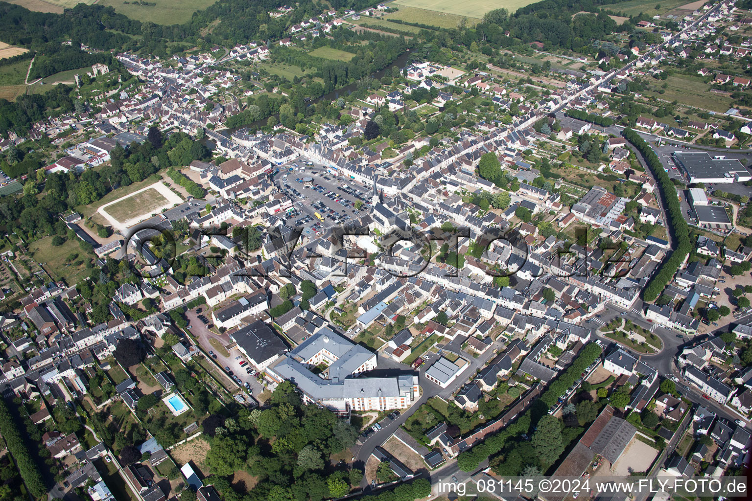 Montoire-sur-le-Loir in the state Loir et Cher, France seen from above