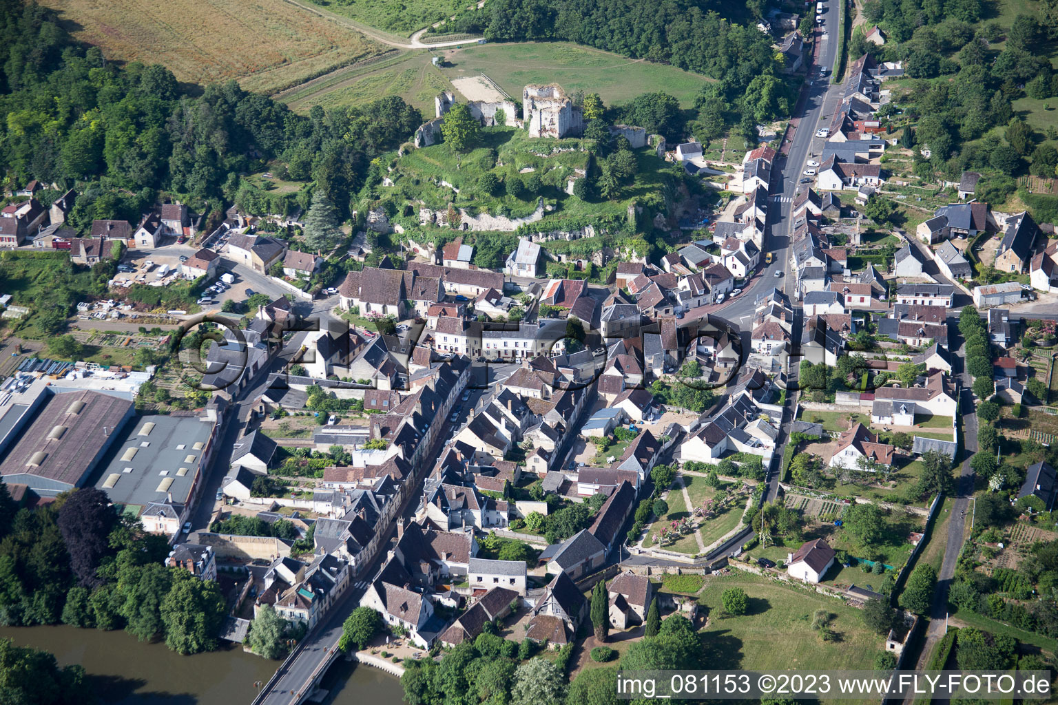 Montoire-sur-le-Loir in the state Loir et Cher, France viewn from the air
