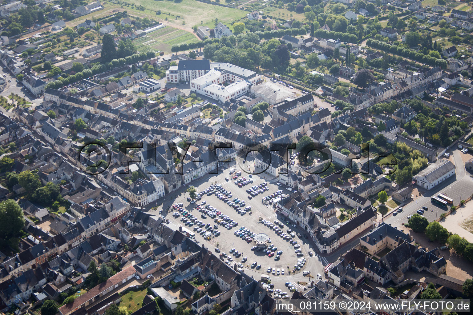 Montoire-sur-le-Loir in the state Loir et Cher, France from a drone