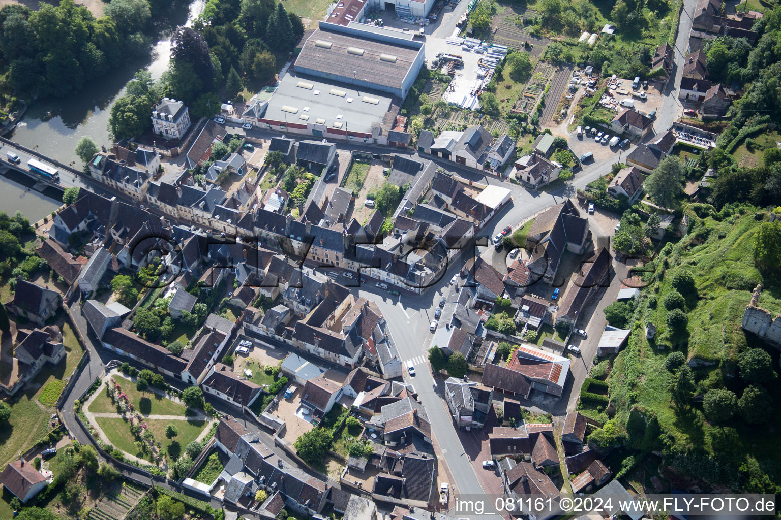 Aerial view of Montoire-sur-le-Loir in the state Loir et Cher, France