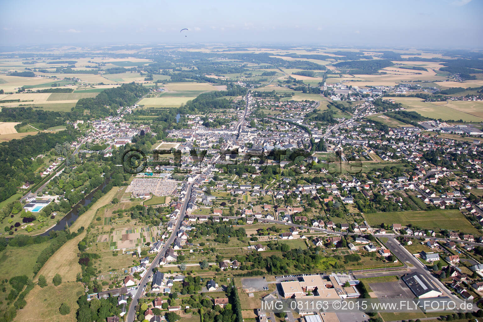 Oblique view of Montoire-sur-le-Loir in the state Loir et Cher, France