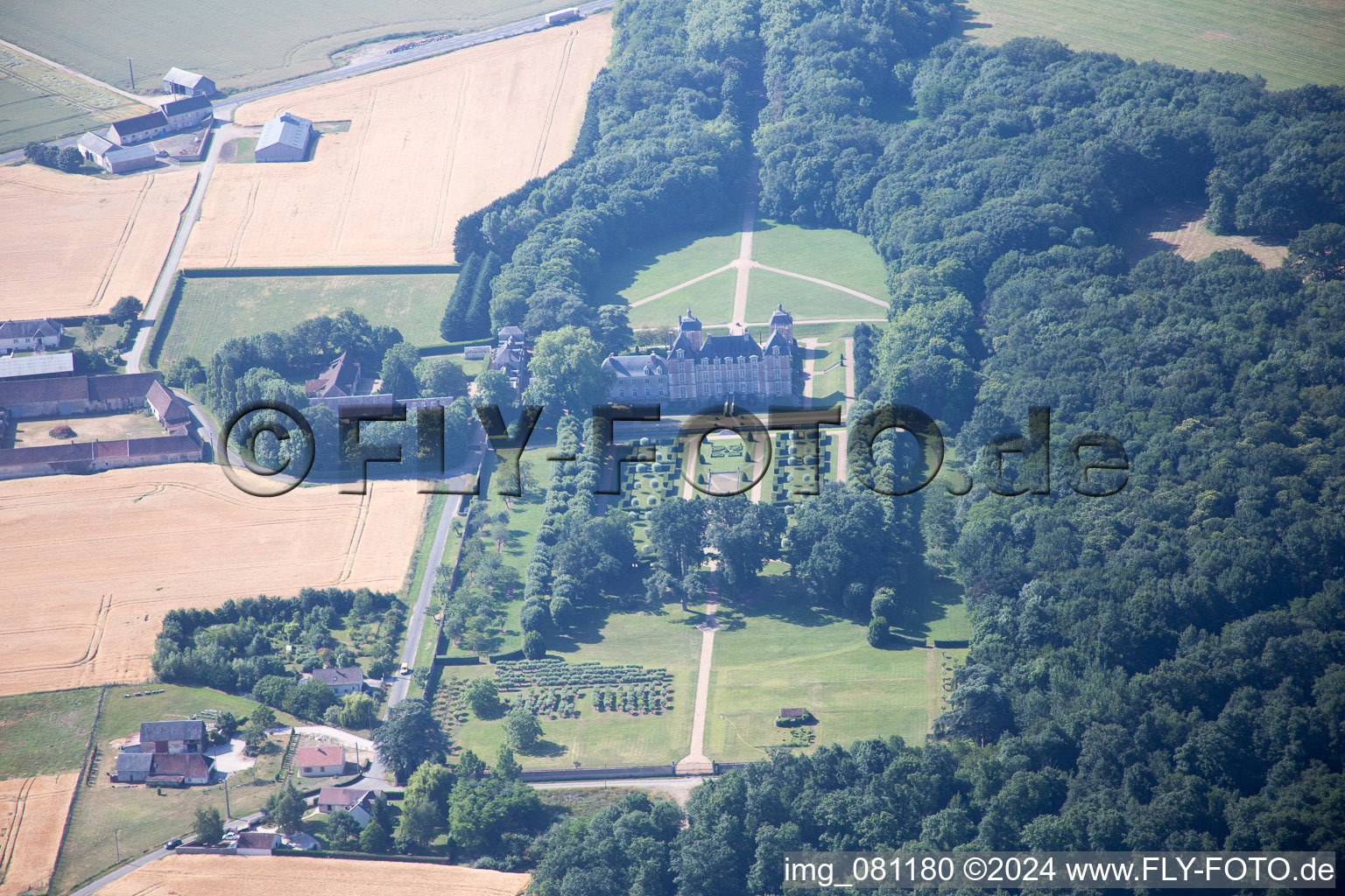 Aerial view of Château du Plessis-Fortia sci in Huisseau-en-Beauce in the state Loir et Cher, France