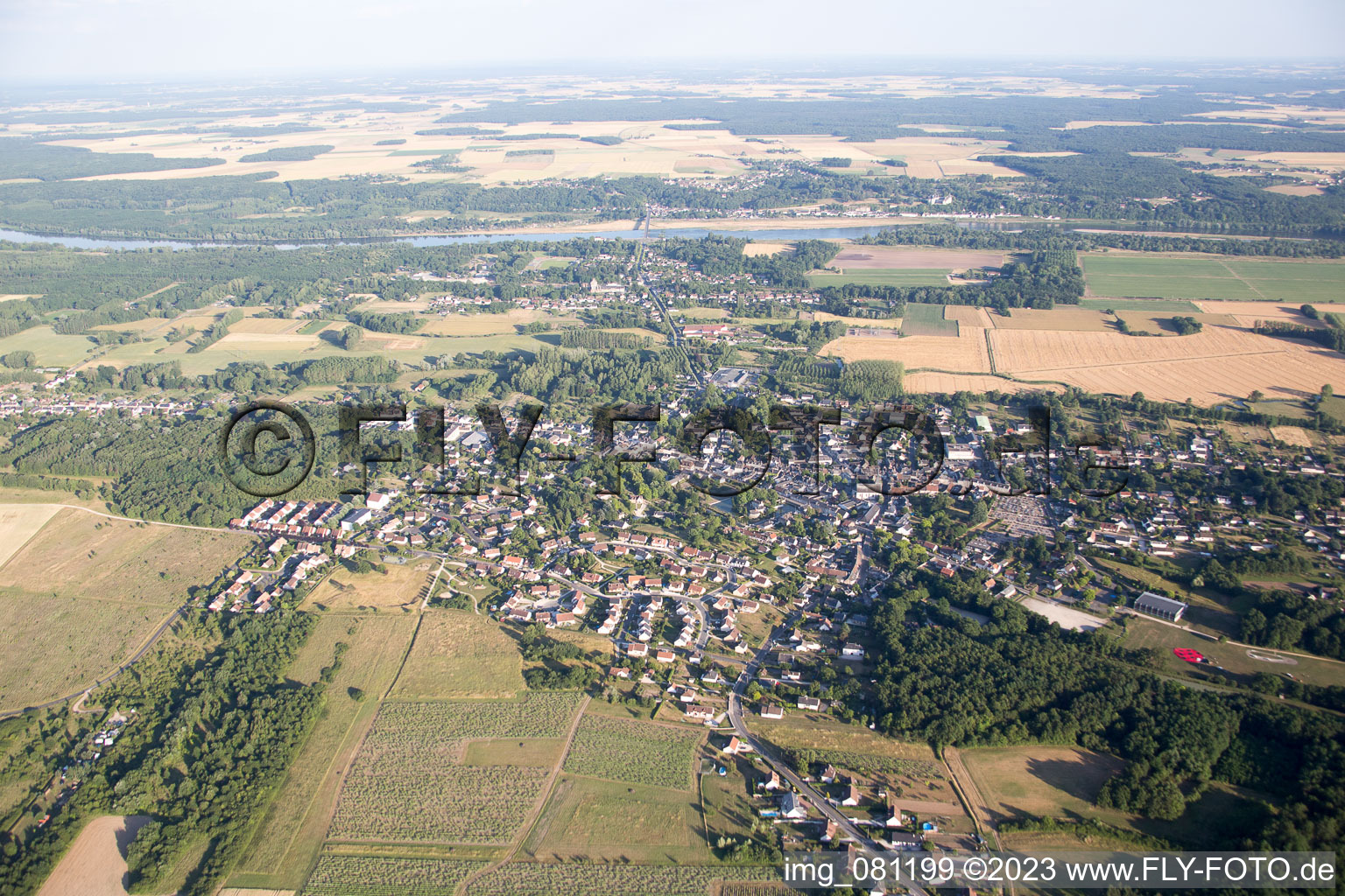 Aerial view of Onzain in the state Loir et Cher, France