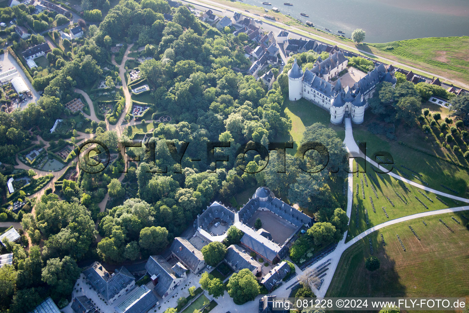 Aerial view of Castle of Schloss Chaumont in Chaumont-sur-Loire in Centre-Val de Loire, France