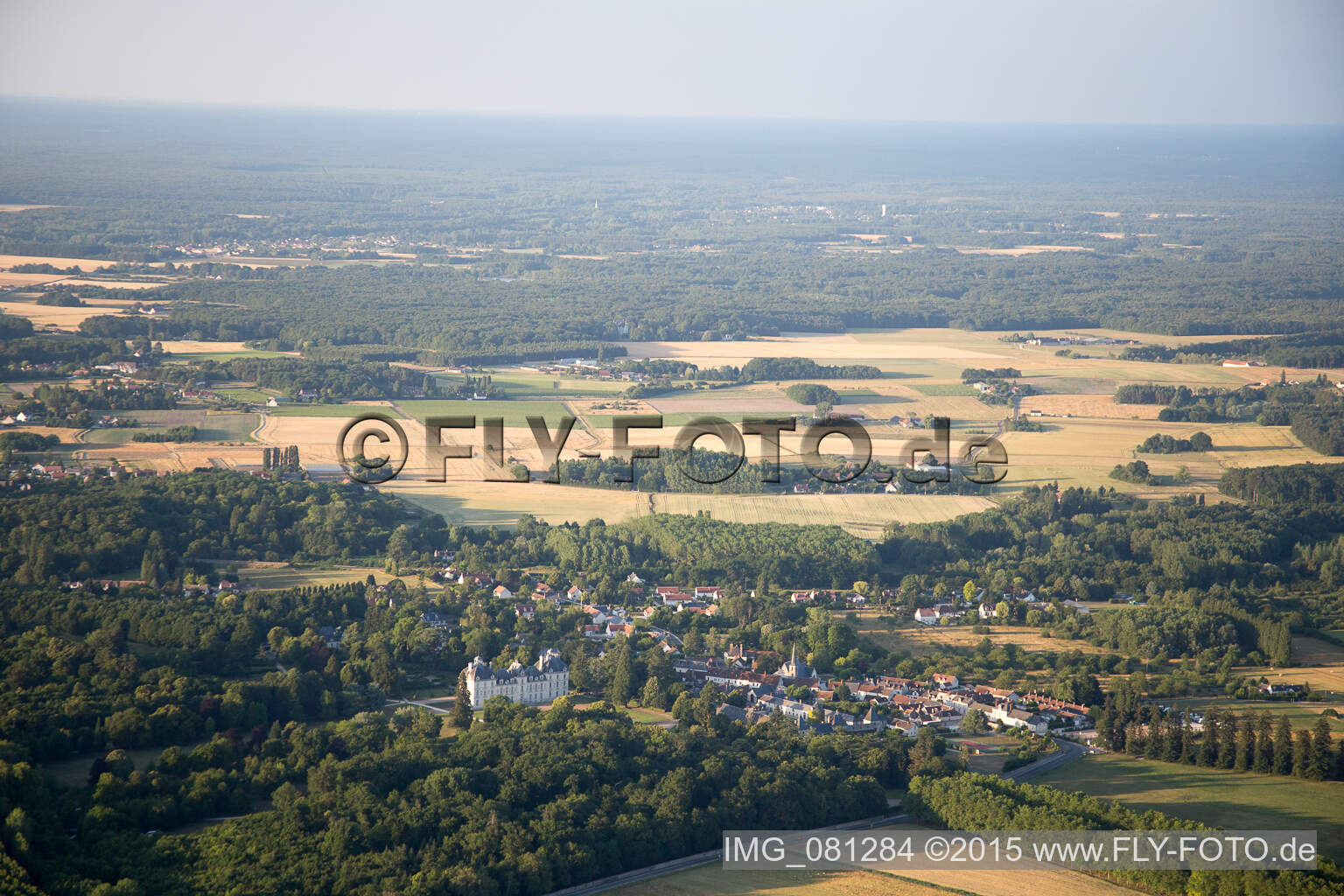 Aerial view of Castle Cheverny - Chateau de Cheverny in Cheverny in Centre-Val de Loire, France