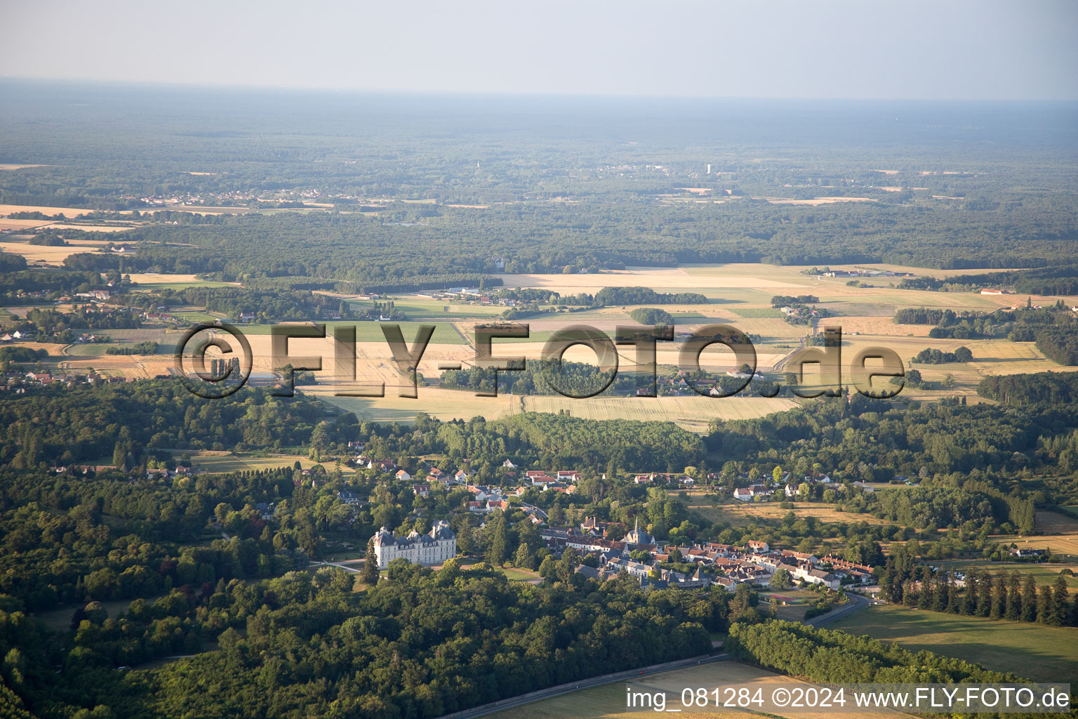 Aerial view of Castle Cheverny - Chateau de Cheverny in Cheverny in Centre-Val de Loire, France