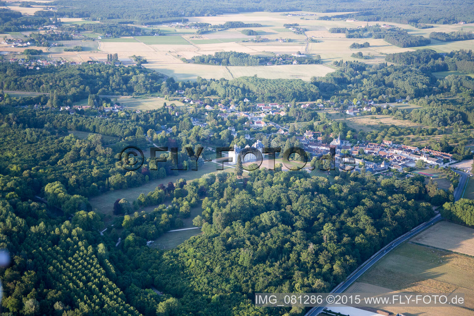 Aerial photograpy of Castle Cheverny - Chateau de Cheverny in Cheverny in Centre-Val de Loire, France
