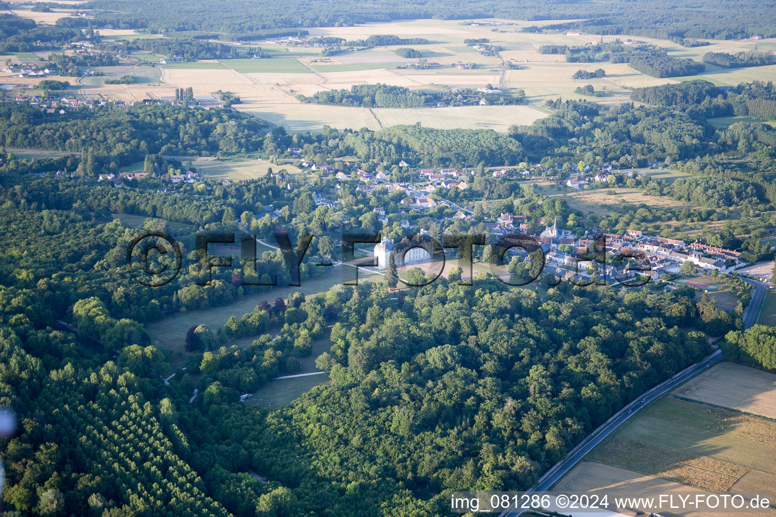 Aerial photograpy of Castle Cheverny - Chateau de Cheverny in Cheverny in Centre-Val de Loire, France