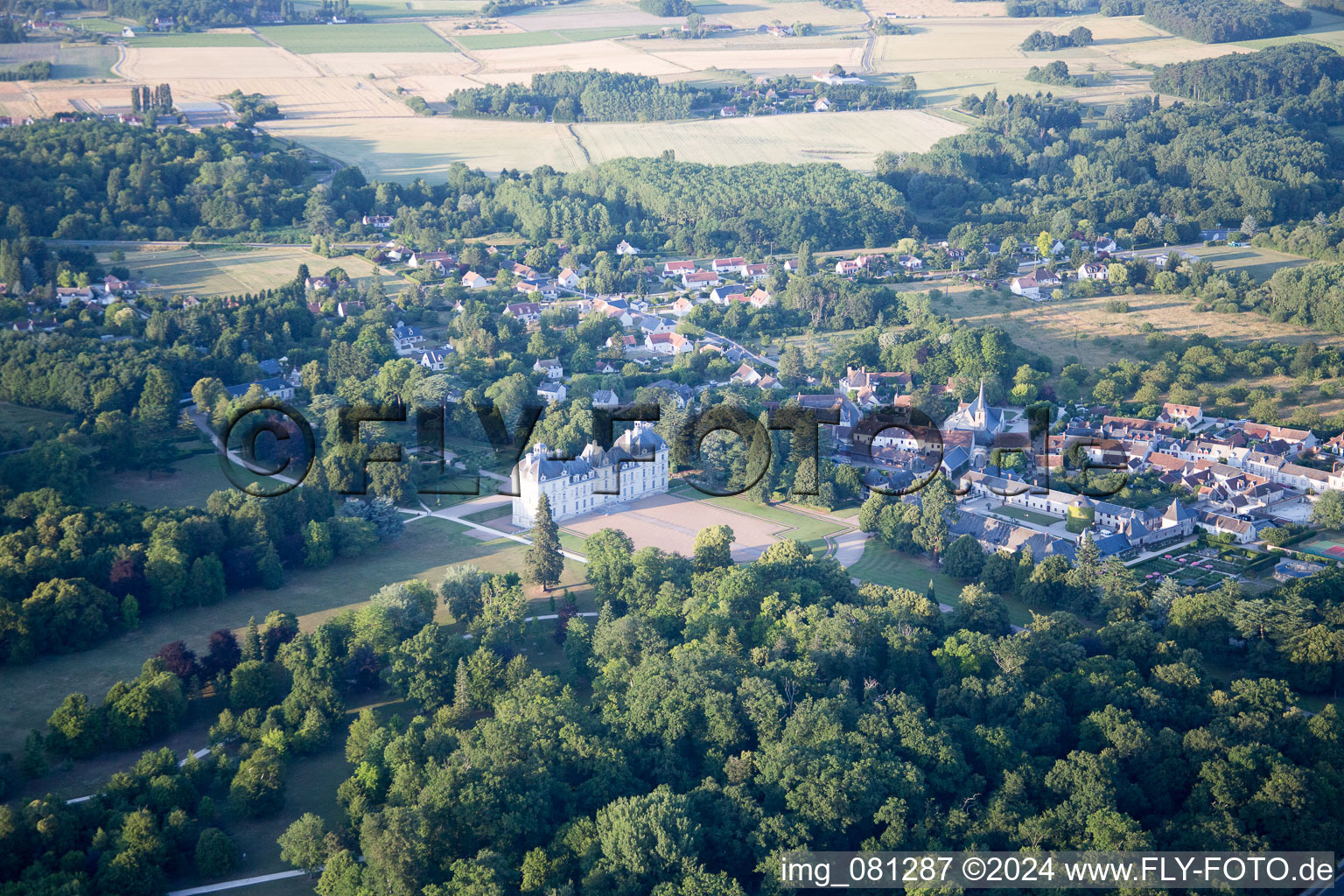 Oblique view of Castle Cheverny - Chateau de Cheverny in Cheverny in Centre-Val de Loire, France