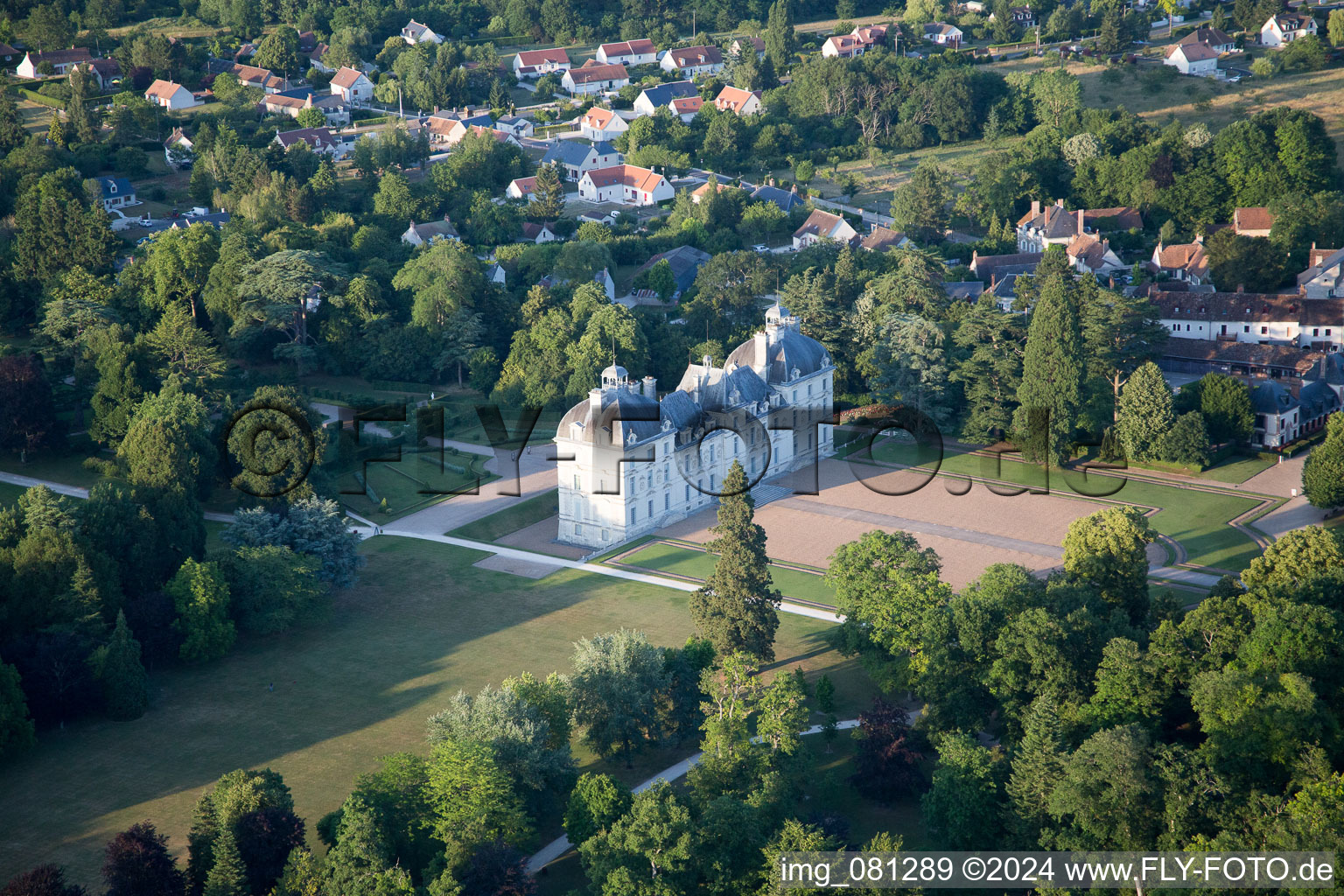 Castle Cheverny - Chateau de Cheverny in Cheverny in Centre-Val de Loire, France from above