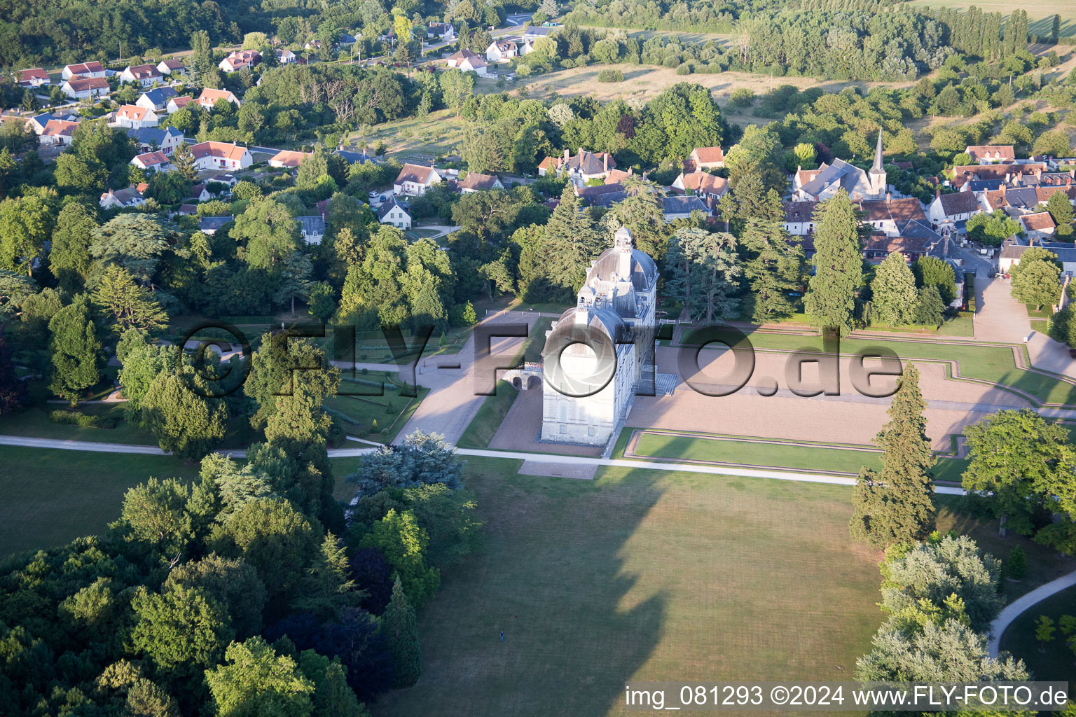 Castle Cheverny - Chateau de Cheverny in Cheverny in Centre-Val de Loire, France seen from above