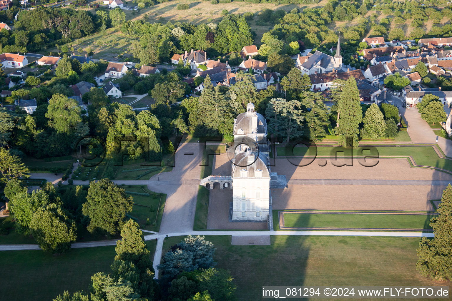 Castle Cheverny - Chateau de Cheverny in Cheverny in Centre-Val de Loire, France from the plane