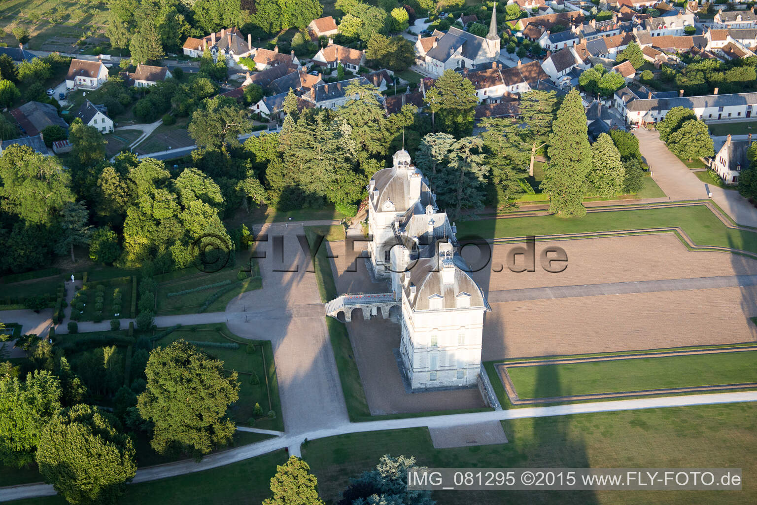 Bird's eye view of Castle Cheverny - Chateau de Cheverny in Cheverny in Centre-Val de Loire, France