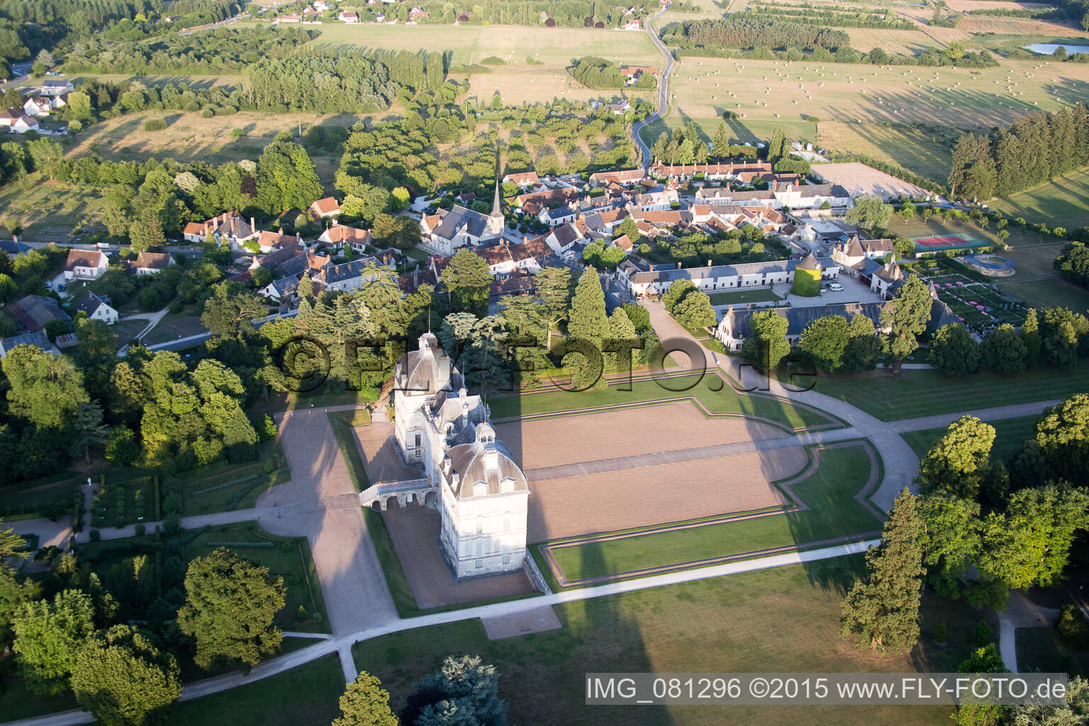 Castle Cheverny - Chateau de Cheverny in Cheverny in Centre-Val de Loire, France viewn from the air