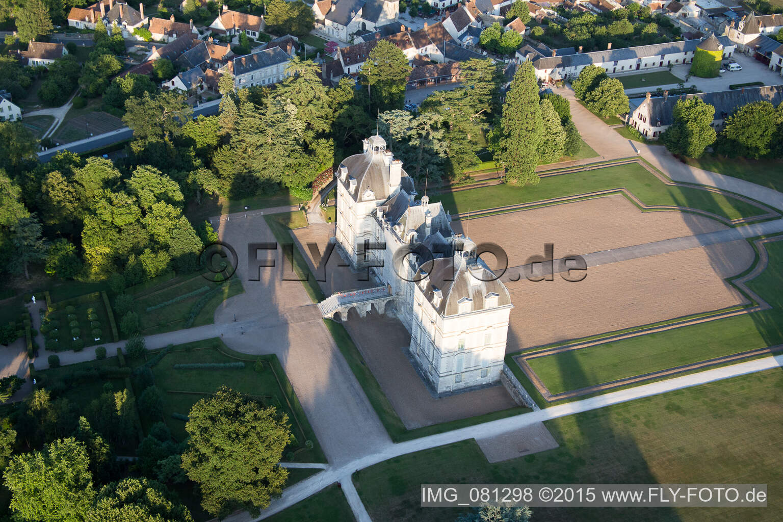 Drone recording of Castle Cheverny - Chateau de Cheverny in Cheverny in Centre-Val de Loire, France