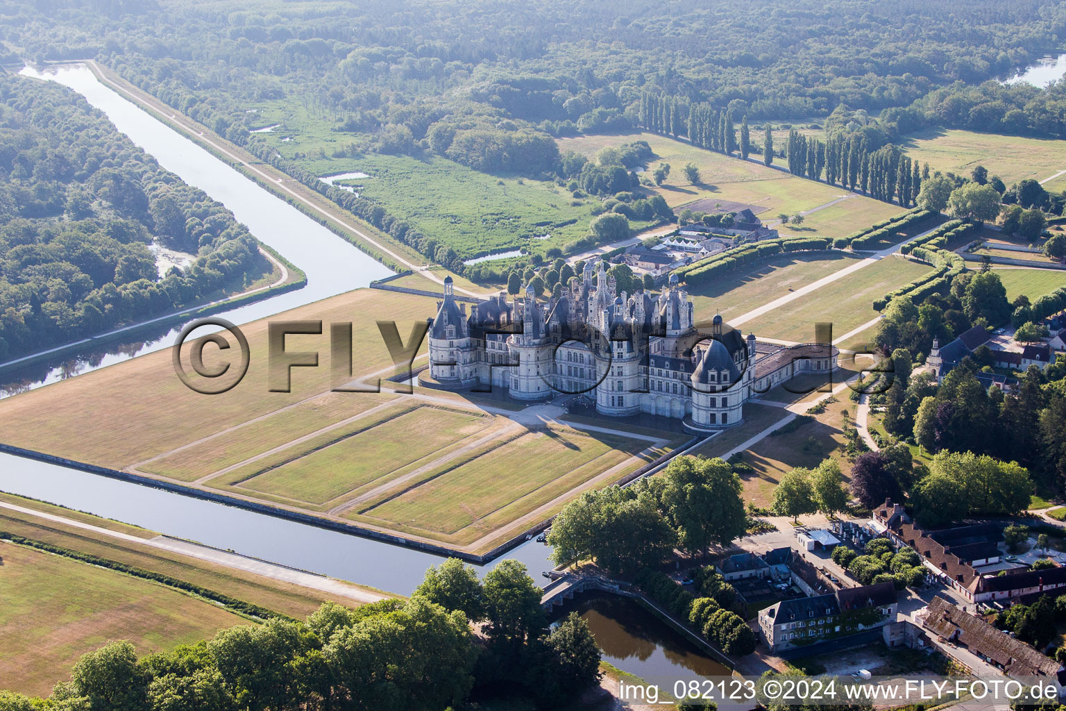 Chambord in the state Loir et Cher, France from above