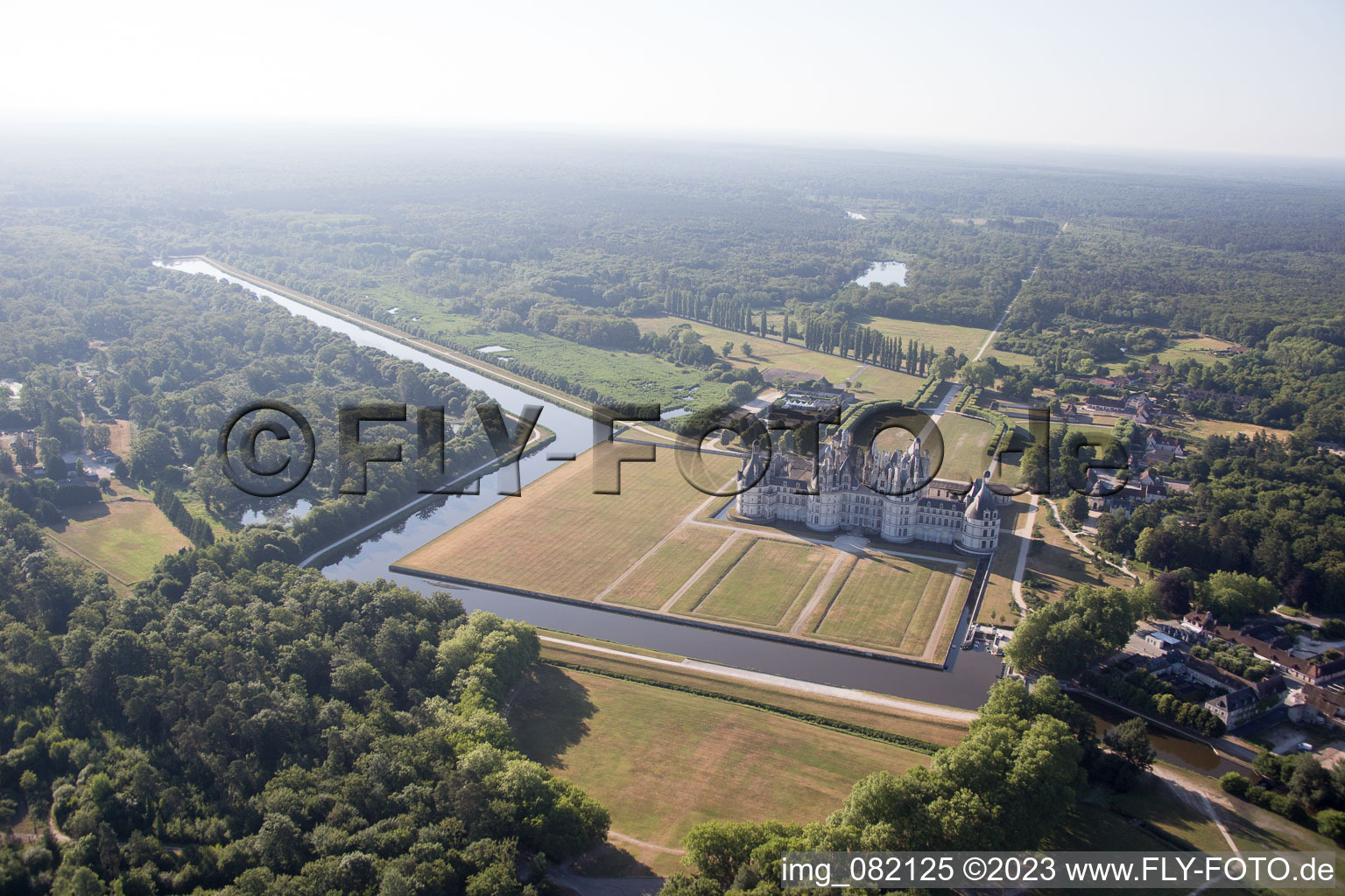 Chambord in the state Loir et Cher, France seen from above