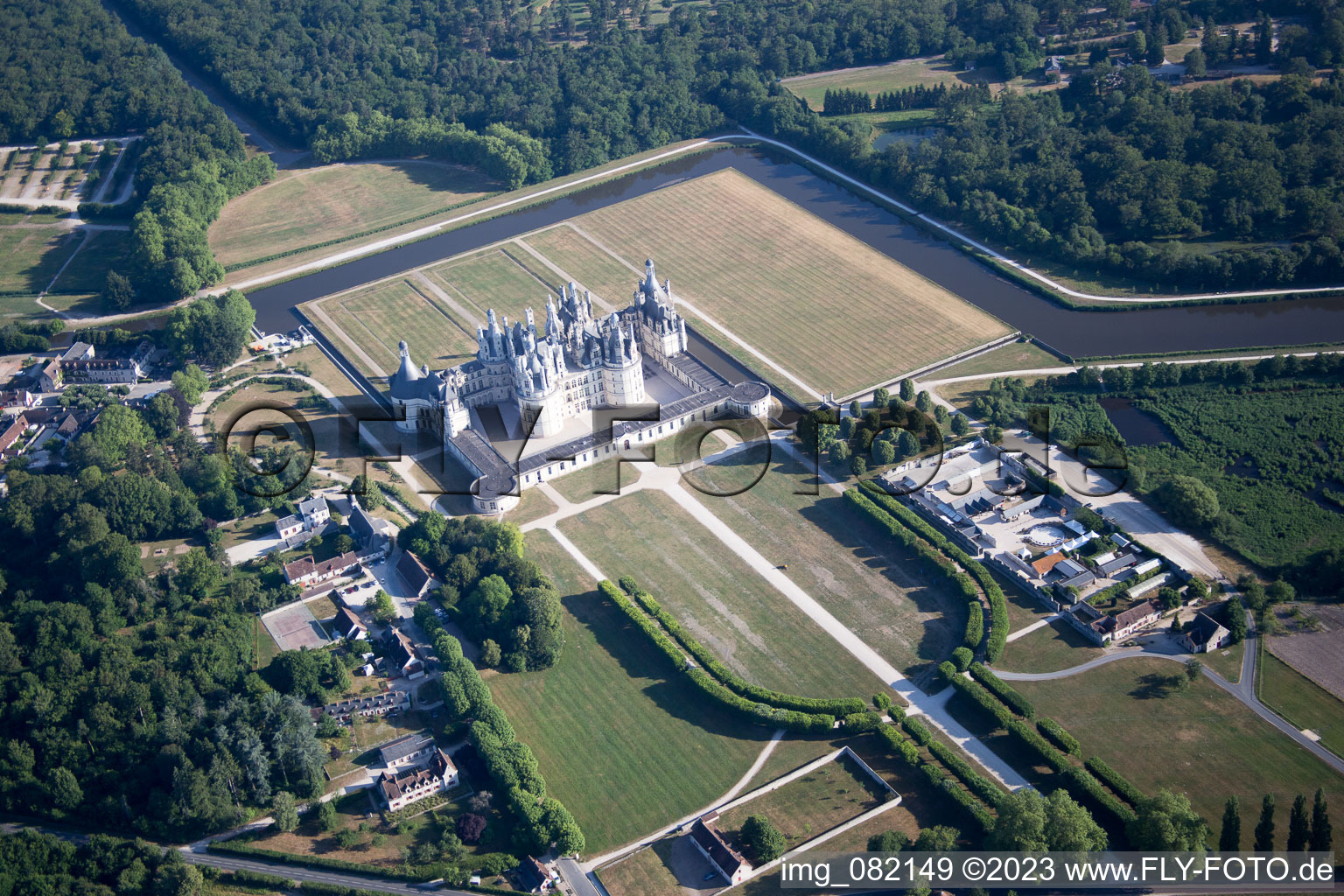 Chambord in the state Loir et Cher, France from above