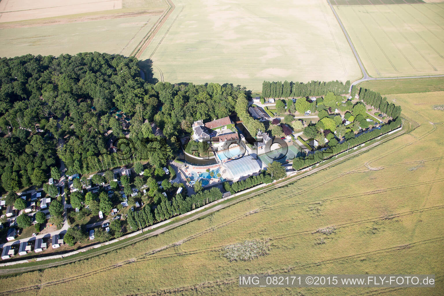 Aerial view of Camping Chateau de la grenouillère in Suèvres in the state Loir et Cher, France