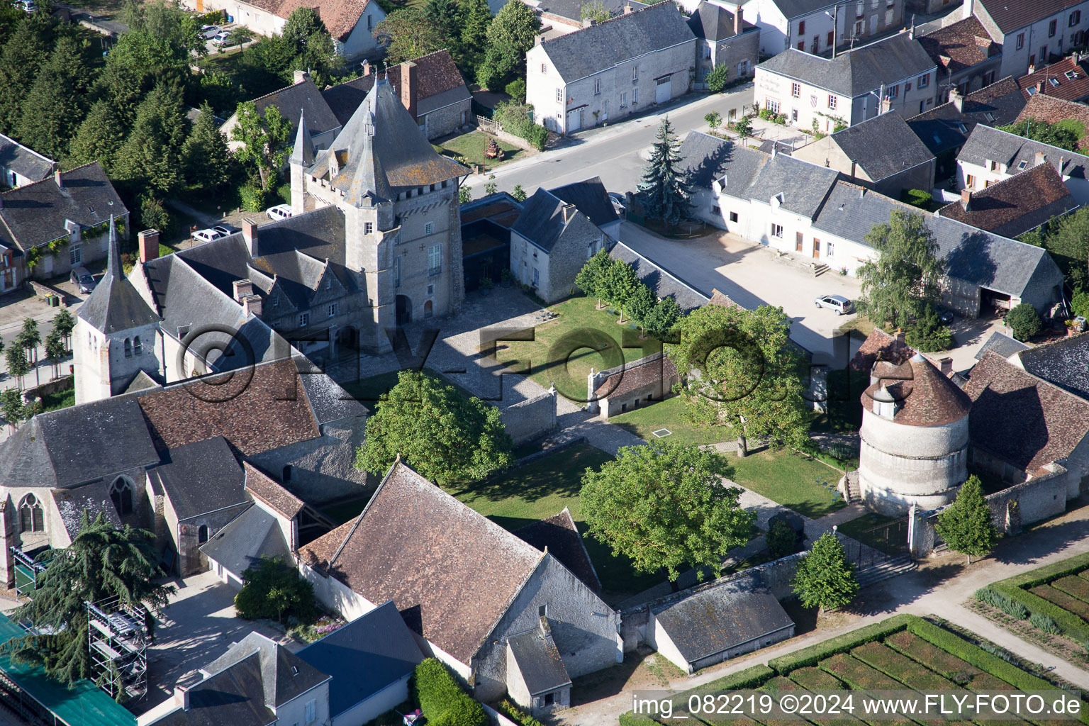 Oblique view of Building complex in the park of the castle Chateau Talcy in Talcy in Centre-Val de Loire, France