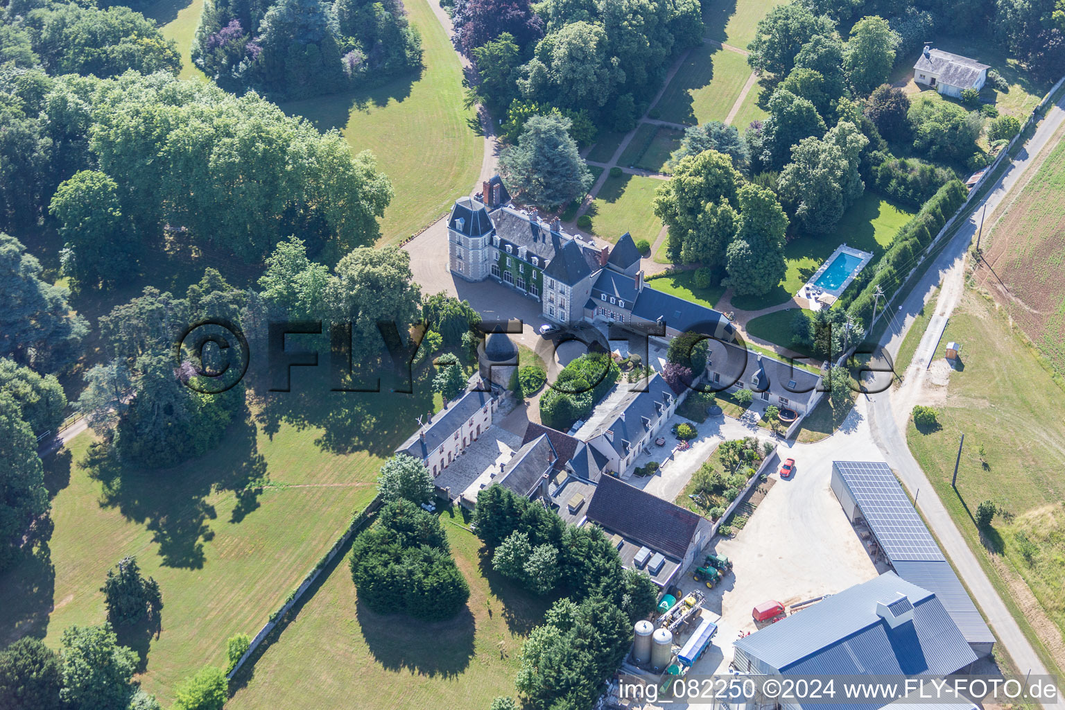 Buildings and parks at the mansion of the farmhouse in Landes-le-Gaulois in Centre-Val de Loire, France