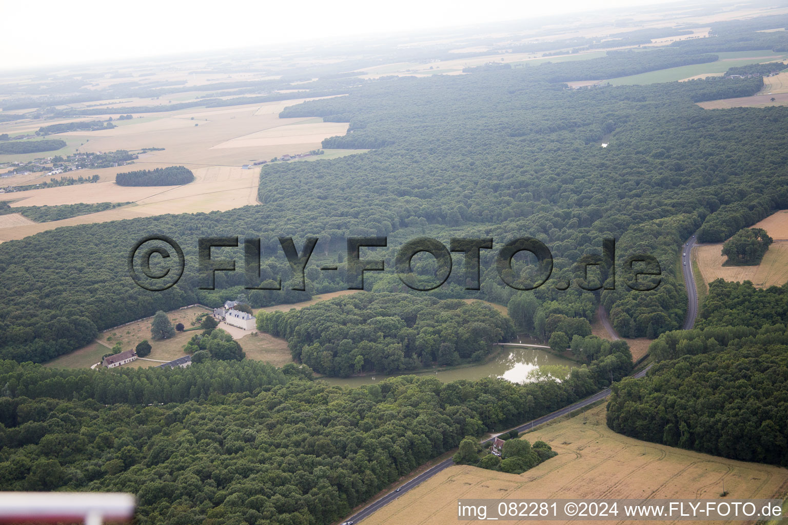 Aerial view of Castle of Schloss in Autreche in Centre-Val de Loire, France