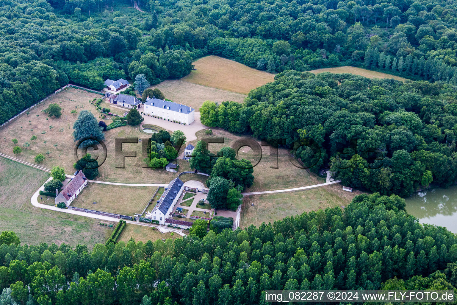 Castle of Schloss in Autreche in Centre-Val de Loire, France seen from above