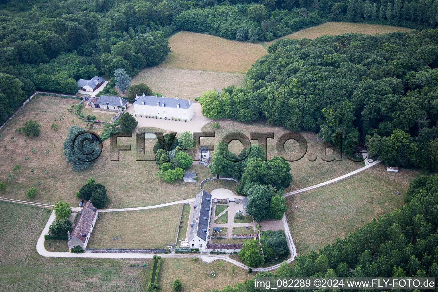 Castle of Schloss in Autreche in Centre-Val de Loire, France from the plane