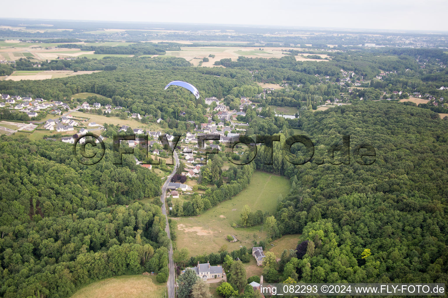 Aerial view of Saint-Ouen-les-Vignes in the state Indre et Loire, France