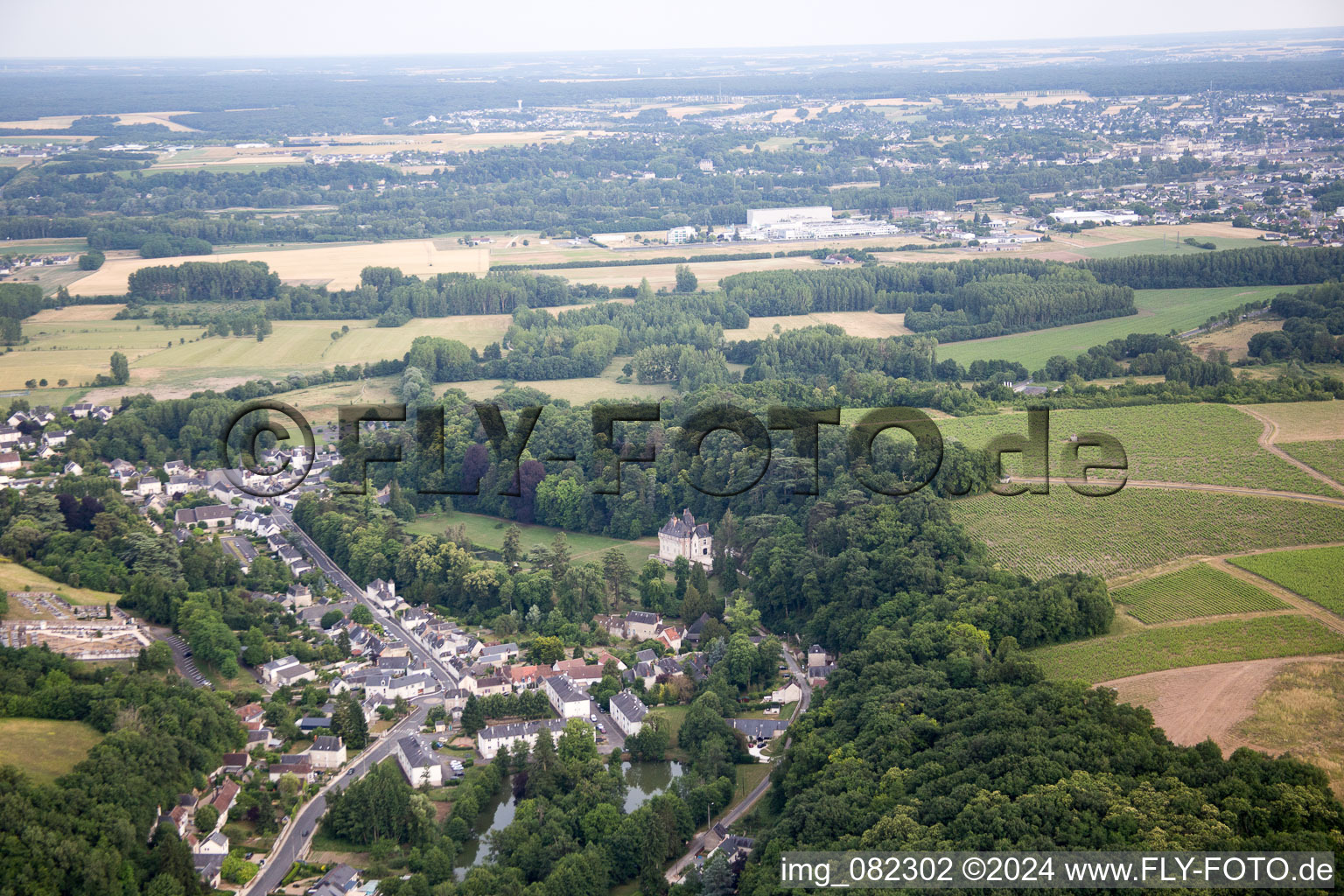 Aerial view of Pocé-sur-Cisse in the state Indre et Loire, France