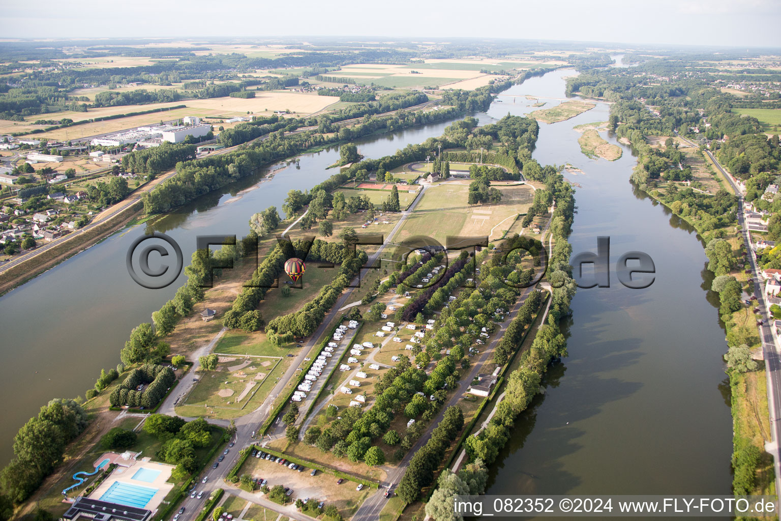 Island on the banks of the river course of Loire in Amboise in Centre-Val de Loire, France