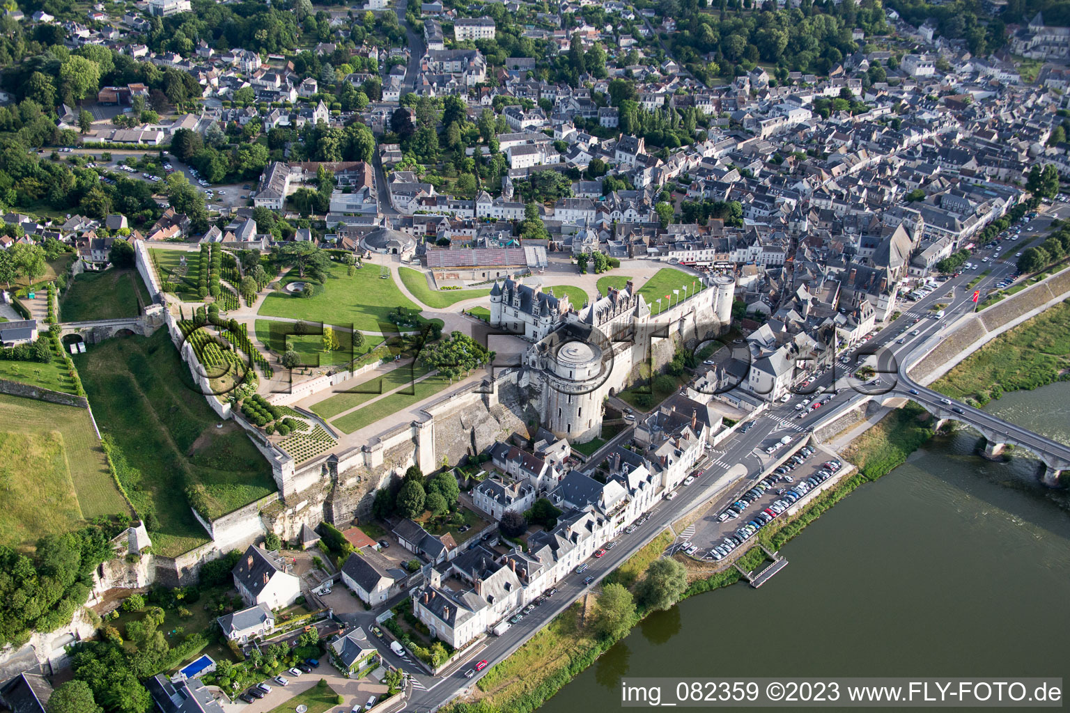 Drone recording of Amboise in the state Indre et Loire, France