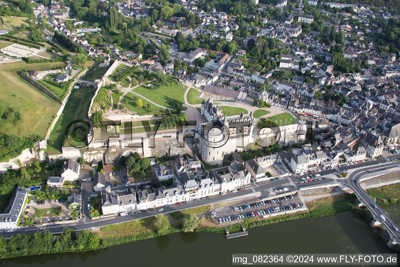 Aerial photograpy of Castle of Schloss Chateau Royal d'Amboise in Amboise in Centre-Val de Loire, France