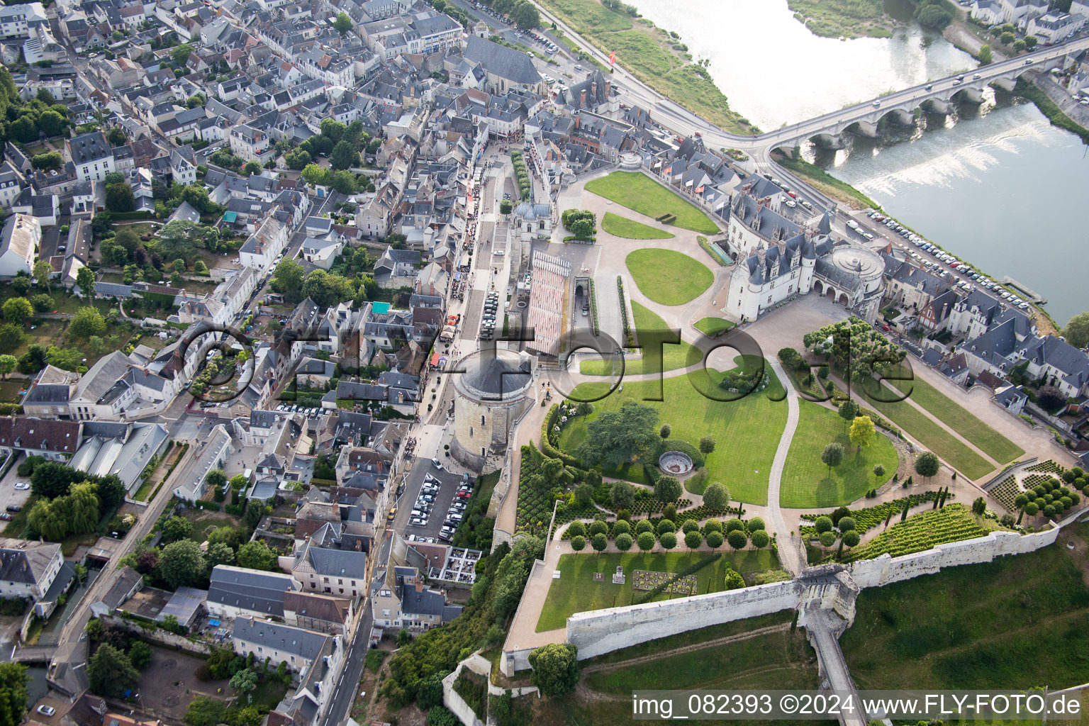 Oblique view of Castle of Schloss Chateau Royal d'Amboise in Amboise in Centre-Val de Loire, France