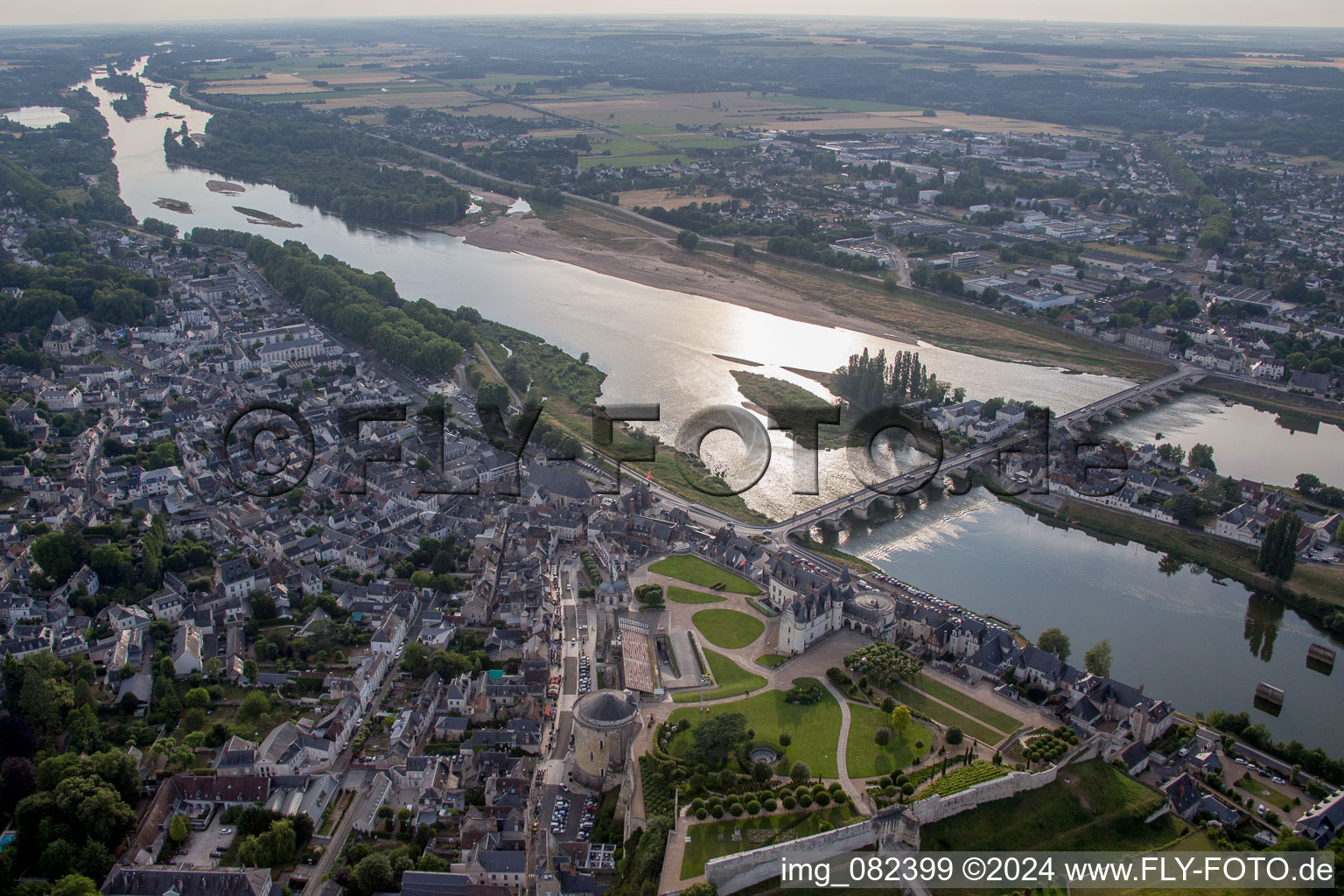 Castle of Schloss Chateau Royal d'Amboise in Amboise in Centre-Val de Loire, France from above