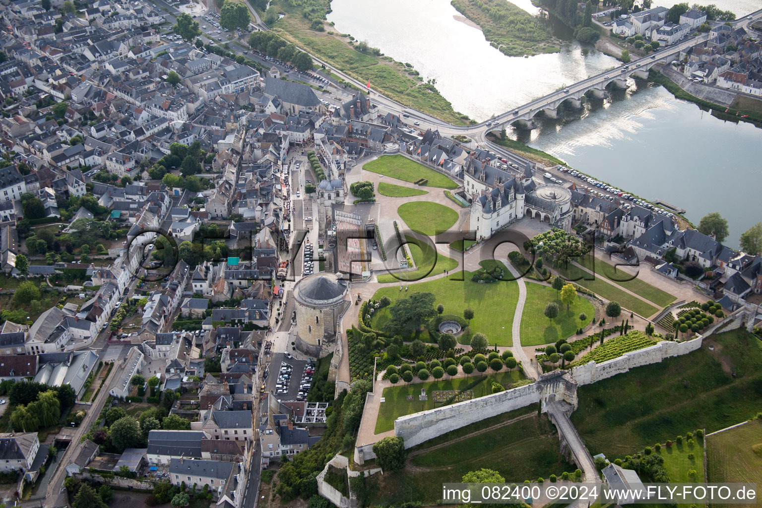 Castle of Schloss Chateau Royal d'Amboise in Amboise in Centre-Val de Loire, France out of the air