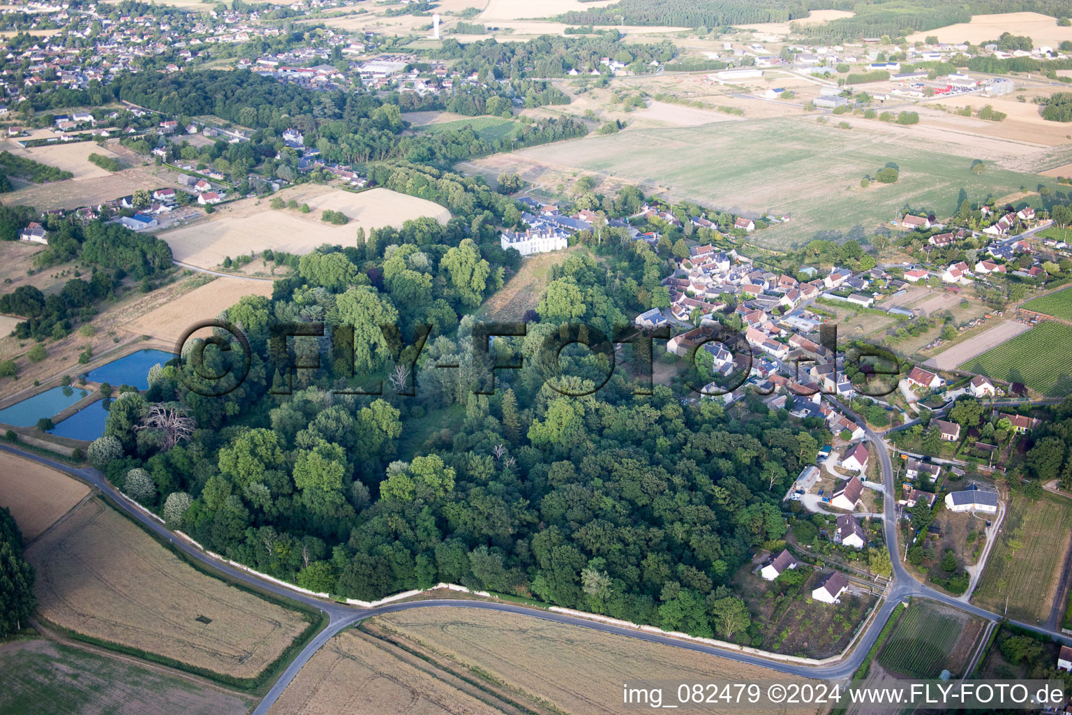 Aerial view of Castle of Schloss Chouzy-sur-Cisse in Chouzy-sur-Cisse in Centre-Val de Loire, France