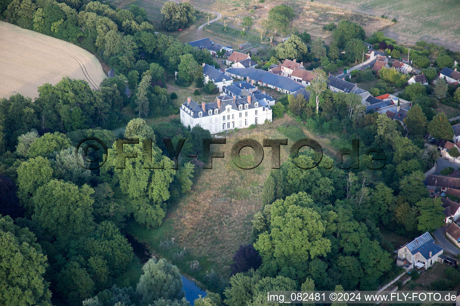 Aerial photograpy of Castle of Schloss Chouzy-sur-Cisse in Chouzy-sur-Cisse in Centre-Val de Loire, France