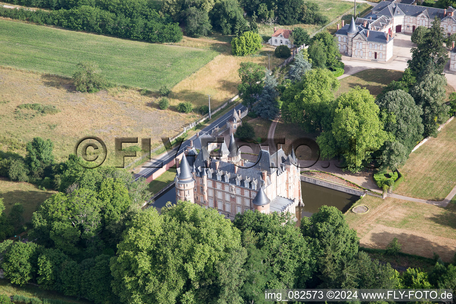 Aerial view of Castle of Combreux in Combreux in the state Loiret, France