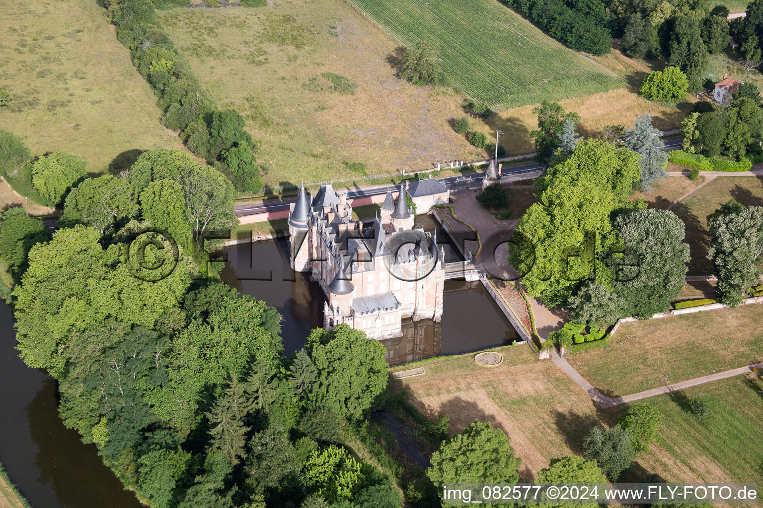 Castle of Combreux in Combreux in the state Loiret, France from above