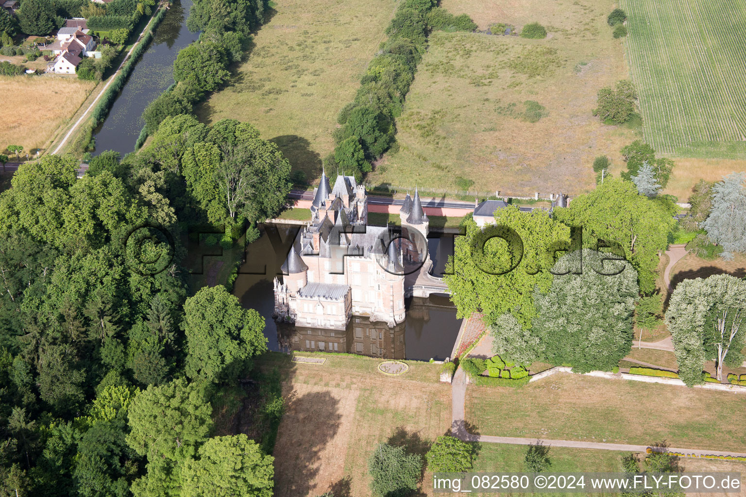 Castle of Combreux in Combreux in the state Loiret, France seen from above