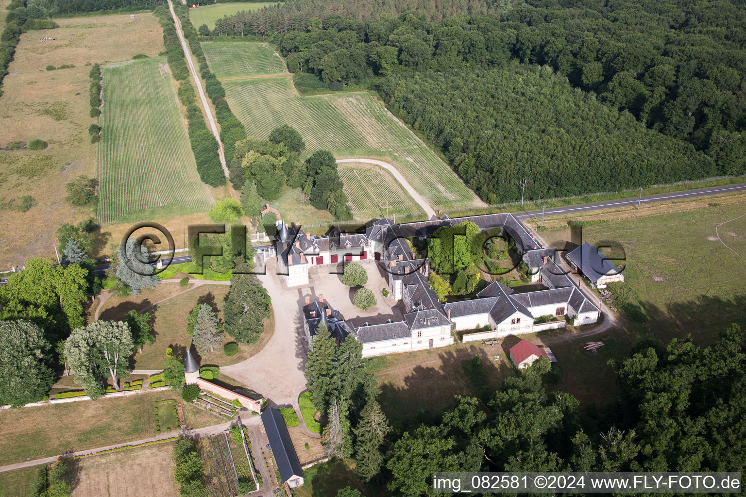 Castle of Combreux in Combreux in the state Loiret, France from the plane