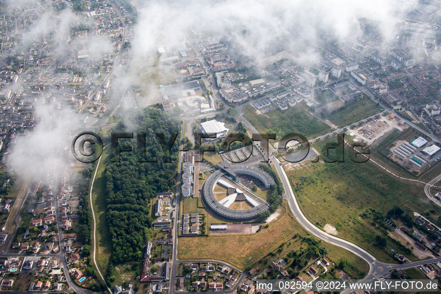 Circle shaped School building of the General And Technological High School Durzy in Villemandeur in Centre-Val de Loire, France